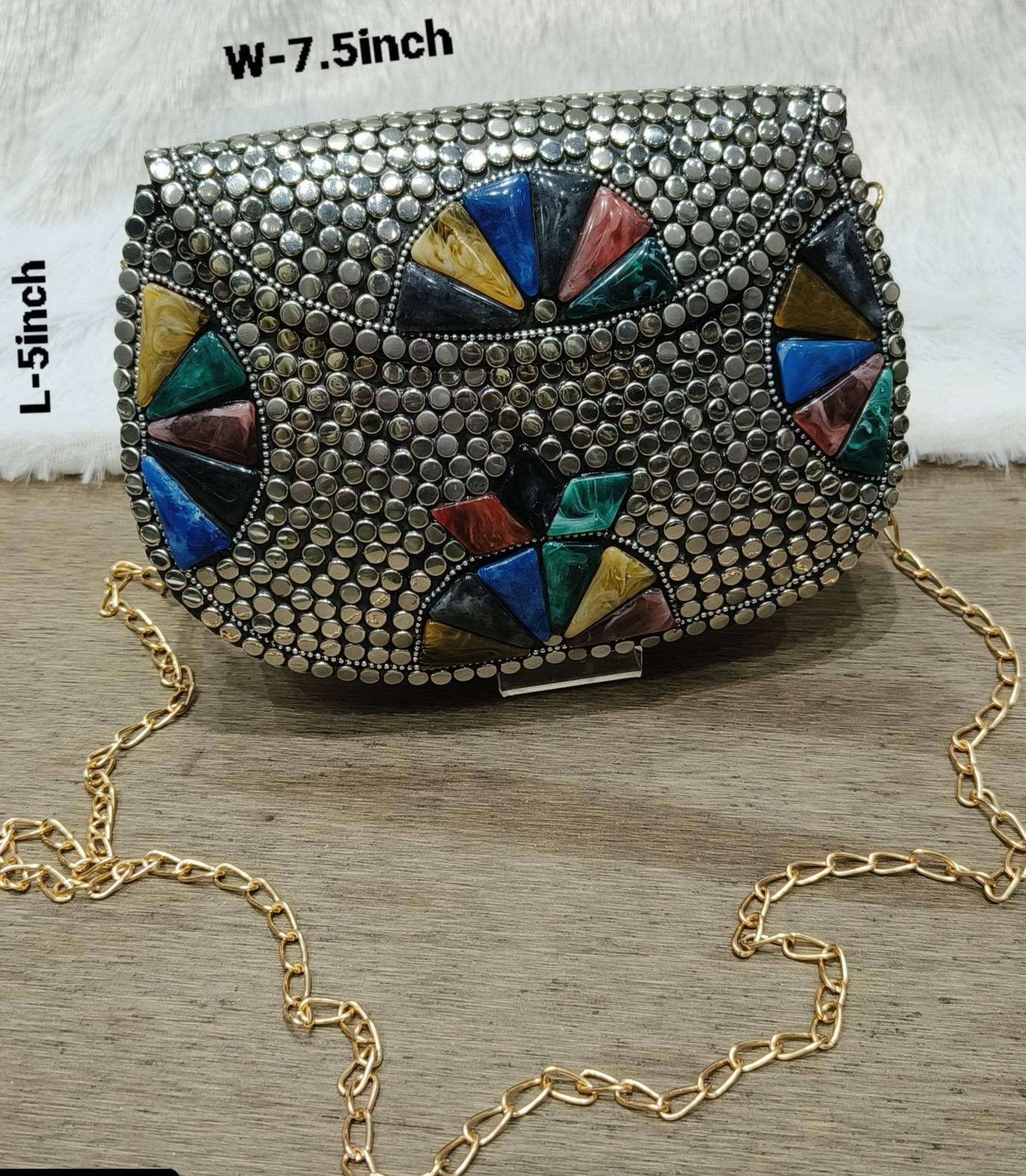 german silver antique finish with stone work evening bag for women